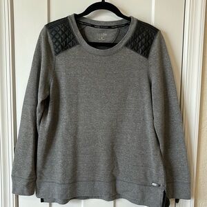 Calvin Klein Gray pullover Sweatshirt with faux leather shoulder accent.